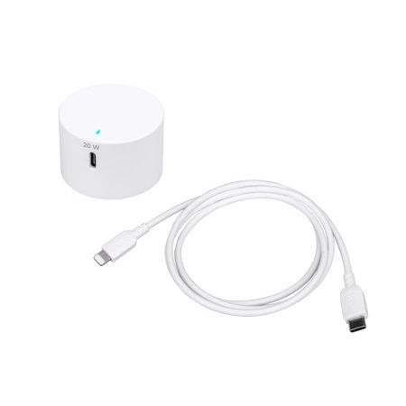 Photo 1 of Onn. 20W Power Delivery Wall Charging Kit with Lightning to USB-C Cable, White
