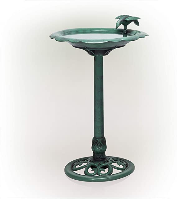 Photo 1 of Alpine Corporation 31" Tall Outdoor Antique Flower Birdbath with Bird Decoration Yard Statue
