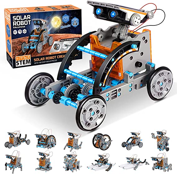 Photo 1 of mababa 12-in-1 Solar Robot Building Kit for Kids, STEM Educational Creation 190-Piece Kit with Solar Powered Motorized Engine and Gears for Boys and Girls Ages 8-12.
