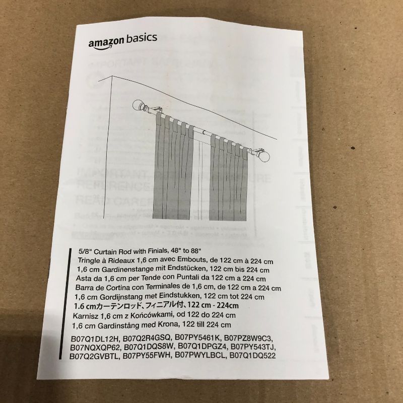 Photo 5 of Amazon Basics 5/8-Inch Curtain Rod with Round Finials - 1-Pack, 28 to 48 Inch, Black
