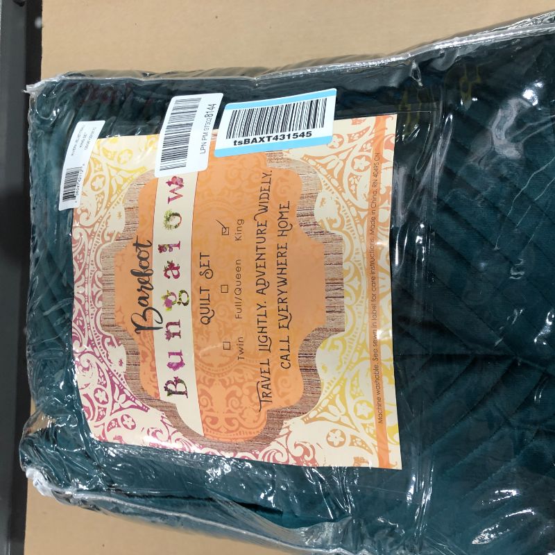 Photo 1 of Barefoot Bungalow Riviera Velvet Quilt and Pillow Sham Set, King/California King (3 Piece), Teal
