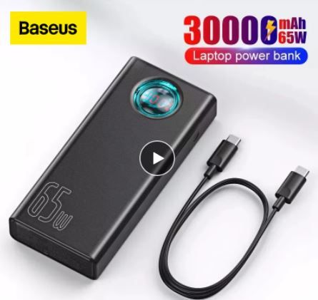 Photo 1 of Baseus Power Bank 30000mAh 65W PD Quick Charge QC3.0 Powerbank For Laptop External Battery Charger For iPhone 13 Samsung Xiaomi