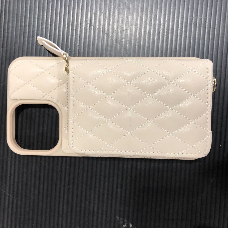 Photo 3 of LAMEEKU Wallet Case Compatible with iPhone 13, Card Holder Case Crossbody Purse Case RFID Quilted Leather Lady Handbag Case Compatible with iPhone 13, 6.1 Inch-Beige
