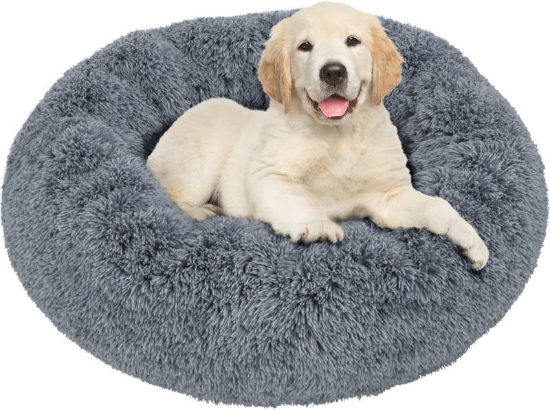 Photo 1 of Active Pets Plush Calming Dog Bed, Donut Dog Bed for Medium Anti Anxiety Dog Bed, Soft Fuzzy Calming Bed for Dogs & Cats, Comfy Cat Bed, Marshmallow Cuddler Nest Calming Pet Bed
