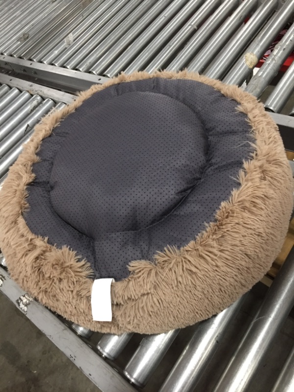 Photo 3 of Calming Dog Beds for Small Dogs - Round Donut Washable Dog Bed, Anti-Slip Faux Fur Fluffy Donut Cuddler Anxiety Cat Bed