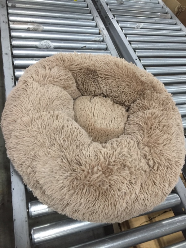 Photo 2 of Calming Dog Beds for Small Dogs - Round Donut Washable Dog Bed, Anti-Slip Faux Fur Fluffy Donut Cuddler Anxiety Cat Bed