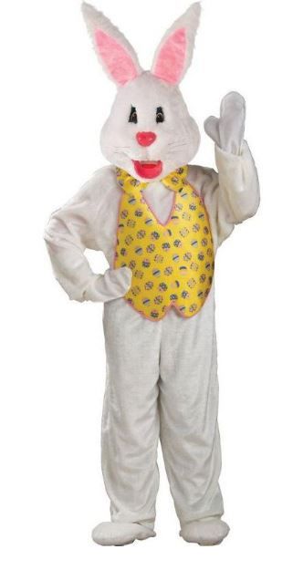 Photo 1 of Rubie's White Adult Easter Bunny Mascot with Yellow Vest Costume

