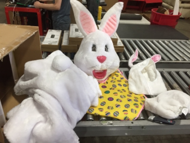 Photo 2 of Rubie's White Adult Easter Bunny Mascot with Yellow Vest Costume

