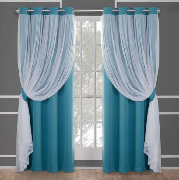 Photo 1 of Catarina Layered Curtain Panel Pair with grommet top - 52x108 - Turquoise