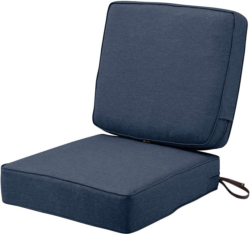 Photo 1 of Classic Accessories Montlake Water-Resistant 23 x 23 x 5 Inch (seat)/21 x 20 x 4 Inch (back) Patio Cushion Set, Heather Indigo Blue, Chaise Lounge Cushions Outdoor
