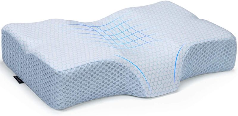 Photo 1 of Adkwse Contour Memory Foam Pillow for Neck Pain, Cervical Pillow for Sleeping, Orthopedic Pillow for Neck Support - Bed Pillows for Side, Back and Stomach Sleepers (Blue+Ice Silk)
