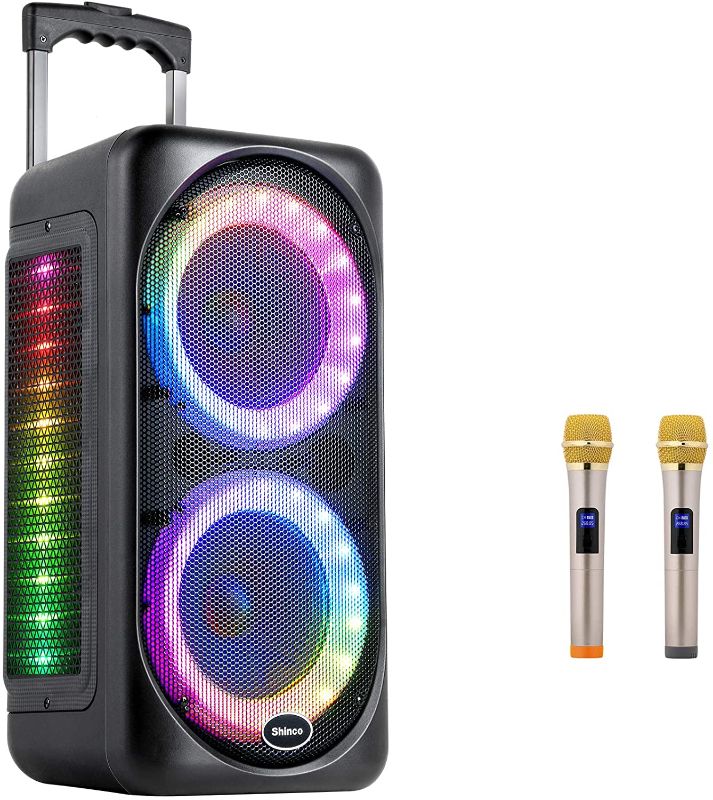 Photo 1 of Shinco Bluetooth Karaoke Machine with 2 Wireless Microphones, Portable Party Speaker, Flashing Lights Show and Powerful Stereo Sound
