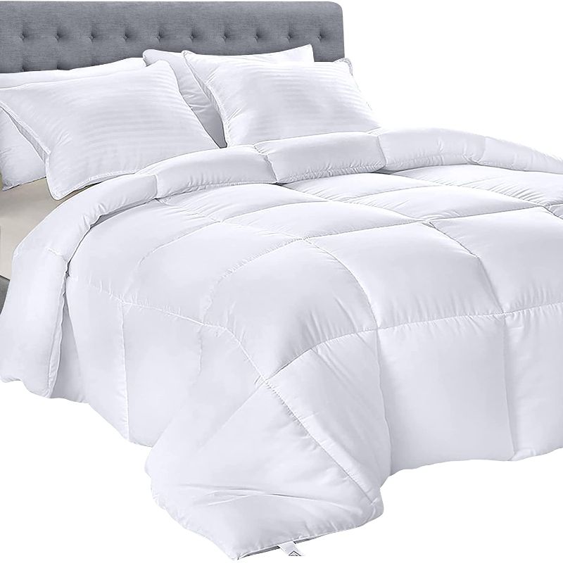 Photo 1 of Bedding Down Alternative Comforter (King, White) - All Season Comforter - Plush Siliconized Fiberfill Duvet Insert - Box Stitched
