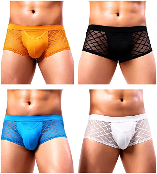 Photo 1 of Arjen Kroos Men's Sexy Mesh Boxer Briefs Underwear Funny Buckled Pouch Trunks
