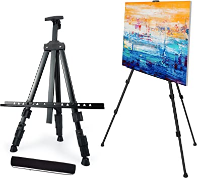 Photo 1 of Artify 66 Inches Double Tier Easel Stand, Adjustable Height from 22-66”, Tripod for Painting and Display with a Carrying Bag, Aluminum, 1PACK, Black
