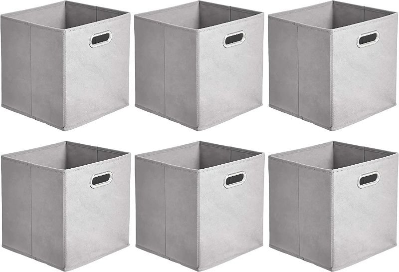 Photo 1 of Amazon Basics Collapsible Fabric Storage Cubes with Oval Grommets - 6-Pack, Light Grey
