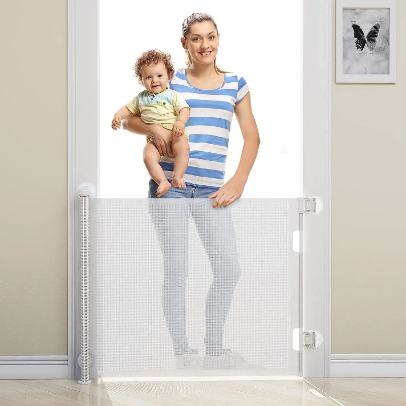Photo 1 of BabyBond Retractable Baby Gates, Punch-Free Install Baby Gate Extra Wide 71” X 33” Tall for Kids or Pets Indoor and Outdoor Dog Gates for Doorways, Stairs, Hallways, Grey