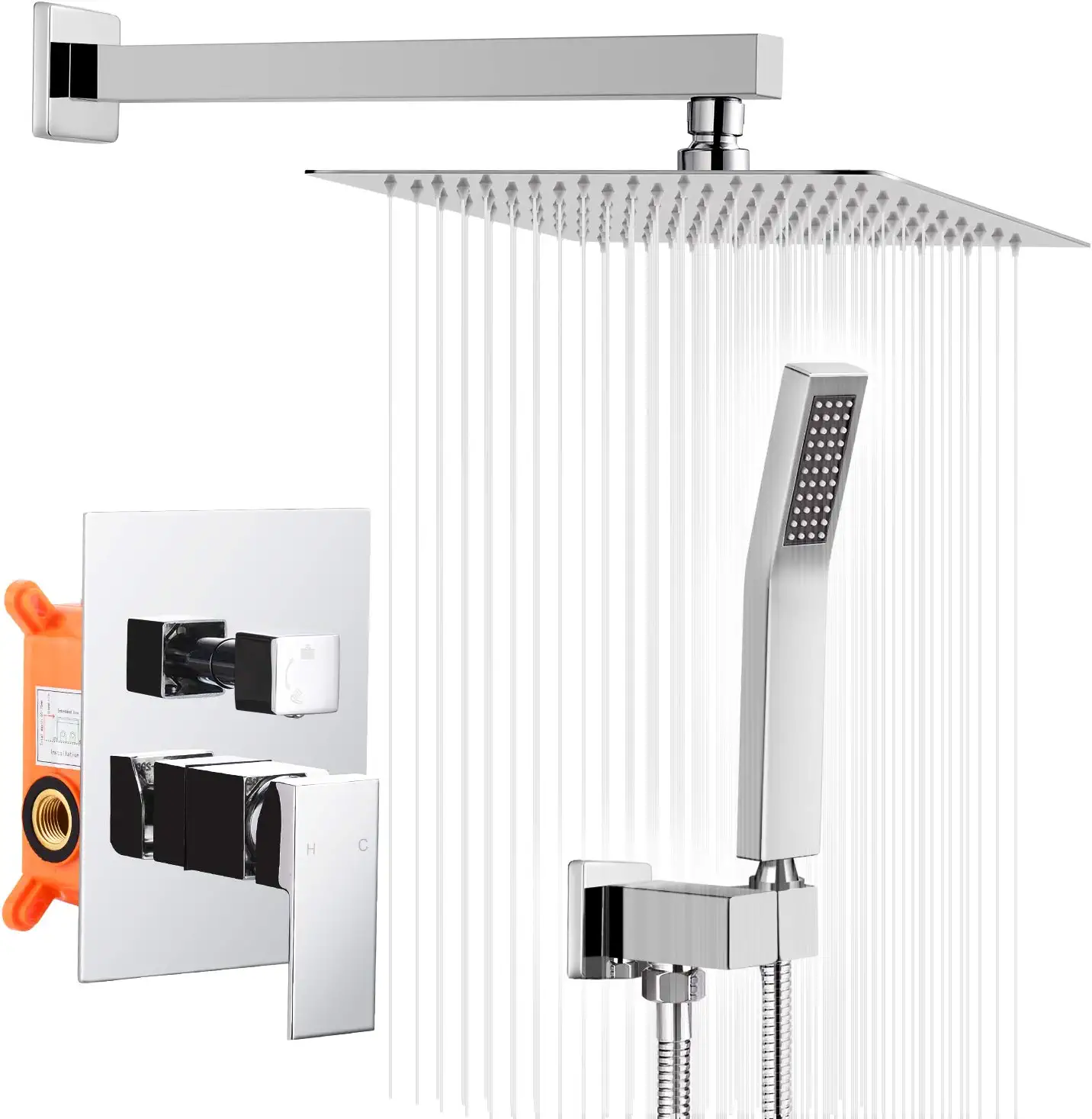 Photo 1 of 10 Inches Bathroom Luxury Rain Mixer Shower Combo Set, Wall Mounted Rainfall Shower Head System, Chrome Shower Faucet Rough-in Valve Body and Trim Included,HGN
