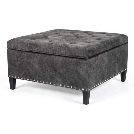 Photo 1 of Adeco Large Square Footstool Fabric Storage Ottoman Bench
