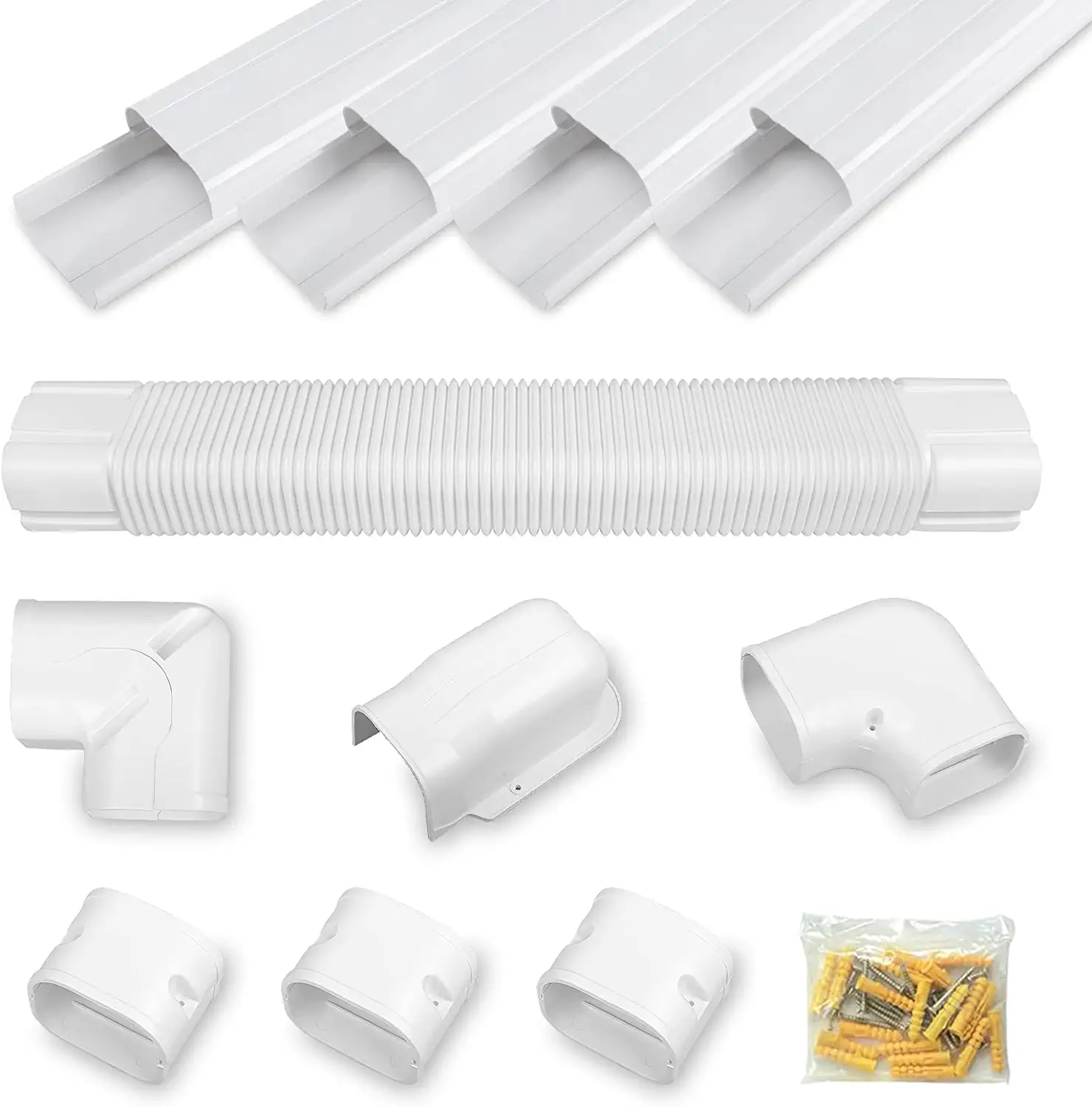 Photo 1 of MOOITEK 5" 17Ft PVC Decorative Line Set Cover Kit for Ductless Mini Split Air Conditioners 17FT Line Set Cover for Heat Pump System and Central AC(Total Length)