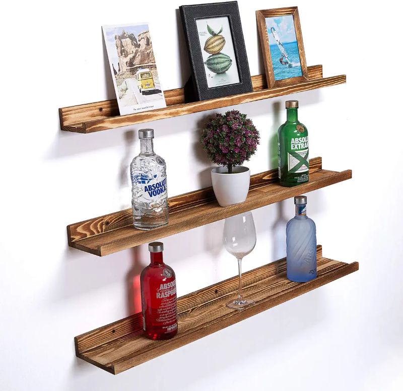 Photo 1 of 48 Inch Large Picture Ledges Wood Floating Shelves for Wall Long Set of 3 Rustic Photo Ledge Shelf Decor for Bedroom Kitchen Bathroom
