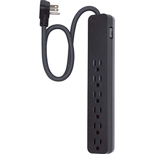 Photo 1 of GE UltraPro 6 Outlet Surge Protector, 2 ft Designer Braided Extension Cord, Flat Plug, Long Power Cord, Wall Mount, Black
