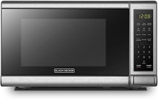 Photo 1 of Black+Decker EM720CB7 Digital Microwave Oven with Turntable Push-Button Door, Child Safety Lock, 700W, Stainless Steel, 0.7 Cu.ft
