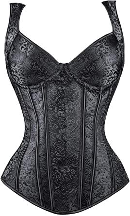 Photo 1 of Kimring Women's Gothic Jacquard Shoulder Straps Tank Overbust Corset Bustiers 2XL 
