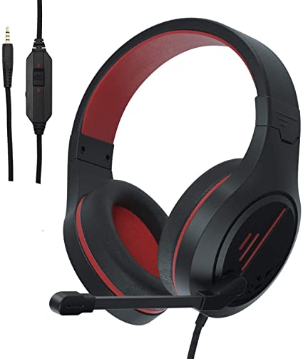 Photo 1 of Gaming Headset Noise Cancelling Headphones with Microphone Kids and Adults 50mm Neodymium Drivers & 3.5mm Audio Jack Wired Over Ear Stereo Earphones for Online School/PC Game/Travel/Work Red
