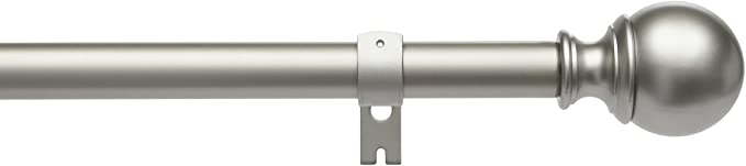 Photo 1 of Amazon Basics 1-Inch Curtain Rod with Round Finials - 1-Pack, 30 to 44 Inch, Nickel
