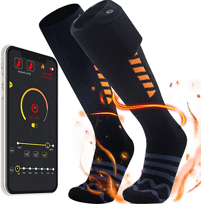 Photo 1 of Battery Heated Socks for Men/Women-Rechargeable Electric Heating Socks with APP Remote Control,Foot Warmer for Raynaud's and Winter Outdoor Sports Skiing/Hunting XL 