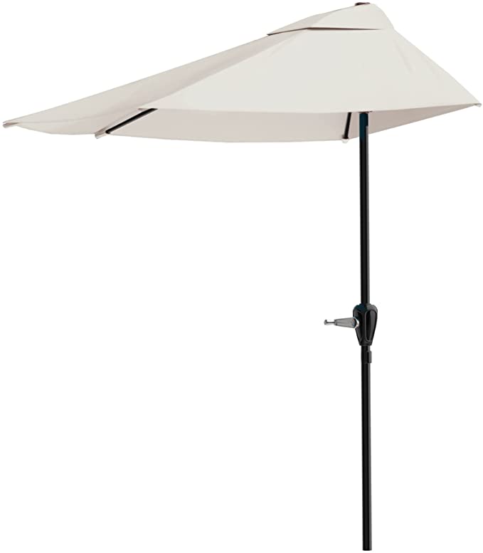 Photo 1 of 9-Foot Half Patio Umbrella – Easy Crank Opening Shade Canopy for Balconies, Porches, or Against a Wall by Pure Garden (Tan)
