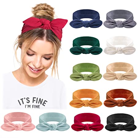 Photo 1 of 12 Pack Headbands for Women Non Slip Hair Bands with Bows Rabbit Ears Workout Running Sport Sweat Elastic Hair Wrap for Girls Hair Accessories
