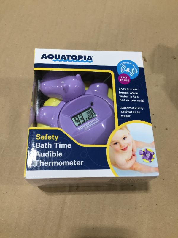 Photo 2 of AQUATOPIA Floating Safety Bath Thermometer for Infants in Full Color Box, Digital Audible Alarm, Beeps When Too hot or Too Cold! (Purple) d)
