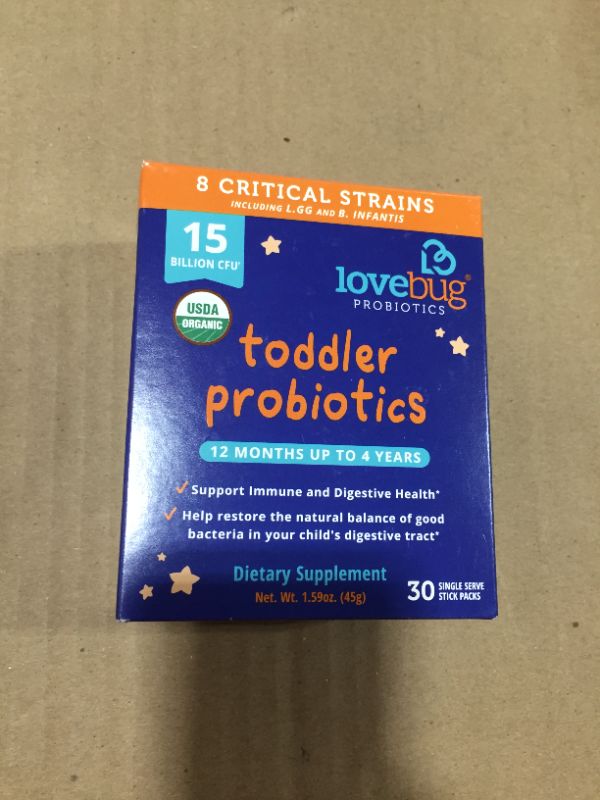 Photo 2 of Lovebug Award Winning USDA Organic Probiotic for Toddlers & Kids | Multi-Strain 15 Billion CFU | Easy-to-Take Powder | Sugar Free | Ages 12 Months to 4 Years | 30 Packets
BB 03 2023