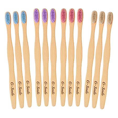 Photo 1 of Eco-Friendly Bamboo Toothbrushes with BPA Free Nylon Bristles, in 4 Colors and Individually Packaged by Recyclable Paper Bag (12 Pack)
