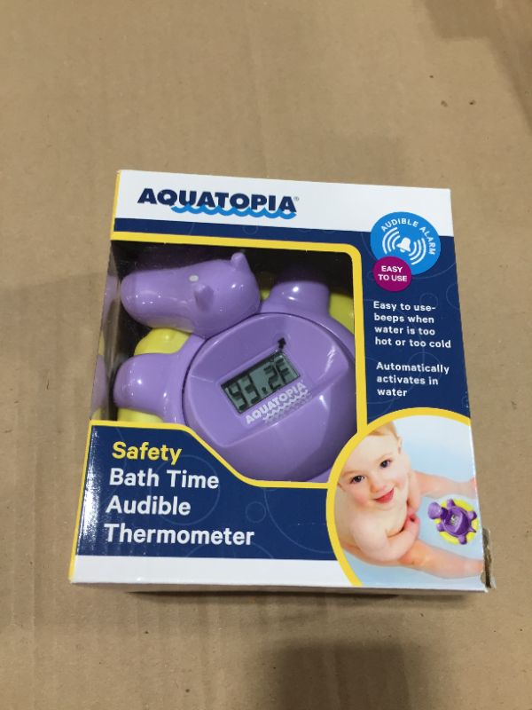 Photo 1 of AQUATOPIA Floating Safety Bath Thermometer for Infants in Full Color Box, Digital Audible Alarm, Beeps When Too hot or Too Cold! (Purple) d)
