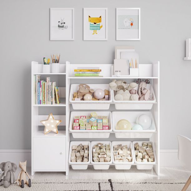 Photo 1 of FOR PARTS ONLY! Sturdis Kids Toy Storage Organizer With Bookshelf and White Bins
