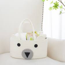 Photo 1 of VK.Living Baby Diaper Caddy Organizer Storage Basket for Baby Shower , Cotton Rope, Portable Gift,White
