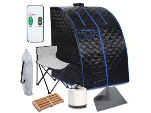 Photo 1 of CAMORSA Portable Steam Sauna Personal Sauna Tent Home Sauna Machine for Relaxation & Slimming Full Body Sauna Tent Lightweight with Pot, Remote Control, Chair, Mat, Wooden Massager (Black)