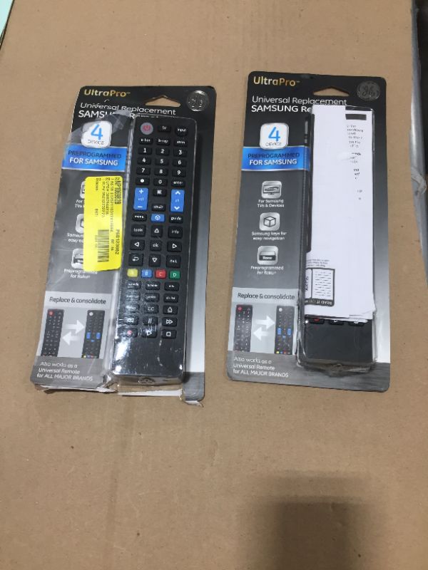 Photo 2 of 2 pack! Samsung Replacement Remote by GE, Universal Remote Control Compatible for Roku, Apple TV, Smart TV, Soundbar, Streaming Player, Blu Ray, DVD, DVR, 4 Device, Black, 44235
