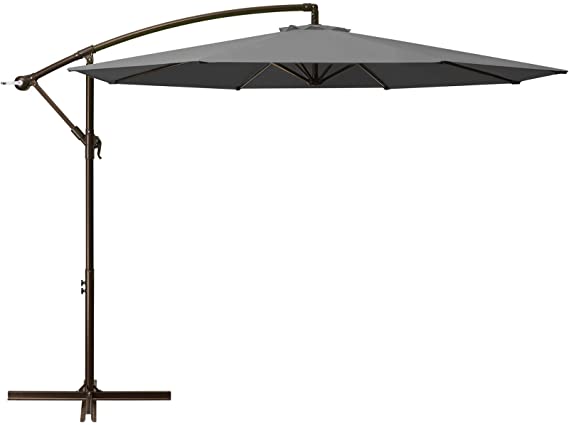 Photo 1 of 10ft Patio Offset Umbrella Cantilever Umbrella Hanging Market Umbrella Outdoor Umbrellas with Crank & Cross Base(Grey)
