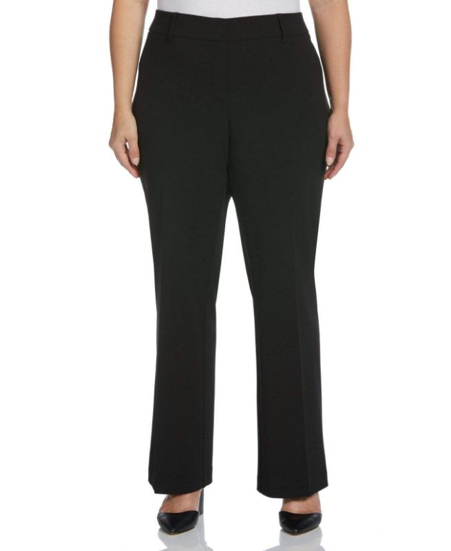 Photo 1 of Rafaella Women's Plus Size Stretch Crepe Pants - Classic Fit in Black Beige, Size 18W, Polyester/Elastane
