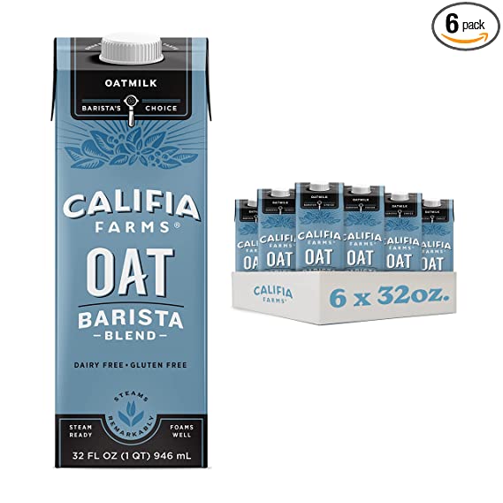 Photo 1 of Califia Farms - Oat Milk, Unsweetened Barista Blend, 32 Fl Oz (Pack of 6) | Shelf Stable | Non Dairy Milk | Creamer | Vegan | Plant Based | Gluten-Free | Non-GMO **BEST BY:04/29/2022**
