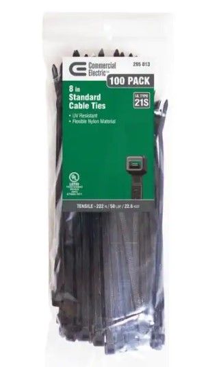 Photo 1 of 8 in. UV Cable Tie, Black (100-Pack)