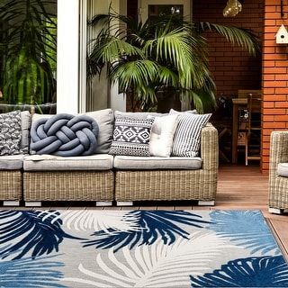 Photo 1 of Amalfi Contemporary Tropical Floral Indoor/Outdoor Navy 7' 10" x 10' Area Rug
