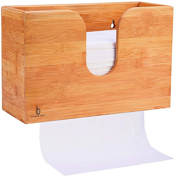 Photo 1 of Cozee Bay Bamboo Paper Towel Dispenser, Paper Towel Holder for Kitchen Bathroom Toilet of Home and Commercial, Wall Mount or Countertop for Multifold, C Fold, Z fold, Trifold Hand Towels
