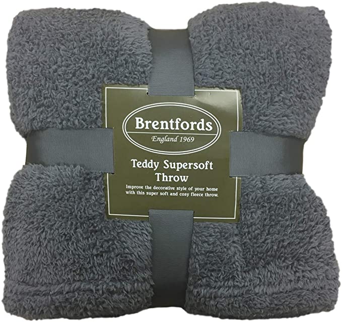 Photo 1 of Brentfords Teddy Fleece Blanket Large Throw Over Bed Plush Super Soft Warm Sofa Bedspread, Charcoal Grey - 60" x 78"…
