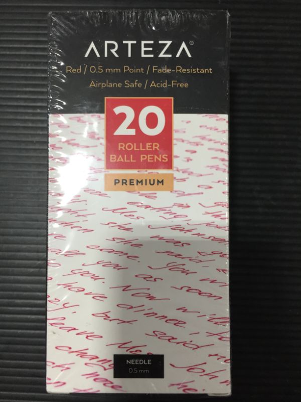 Photo 2 of Arteza Rollerball Pens Fine Point, Set of 20 RED Liquid Ink, Extra Fine 0.5 mm Needle Tip Pen, Make Precise Lines, Office Supplies for Writing, Notetaking, and Drawing