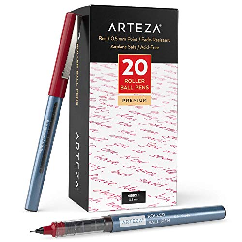 Photo 1 of Arteza Rollerball Pens Fine Point, Set of 20 RED Liquid Ink, Extra Fine 0.5 mm Needle Tip Pen, Make Precise Lines, Office Supplies for Writing, Notetaking, and Drawing